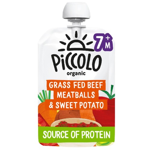 Piccolo Organic Sweet Potato & Beef Meatball Pouch, 7 mths+ 130g (Pack of 2)