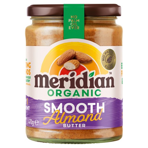 Meridian Organic Smooth Almond Butter 100% 470g (Pack of 3)
