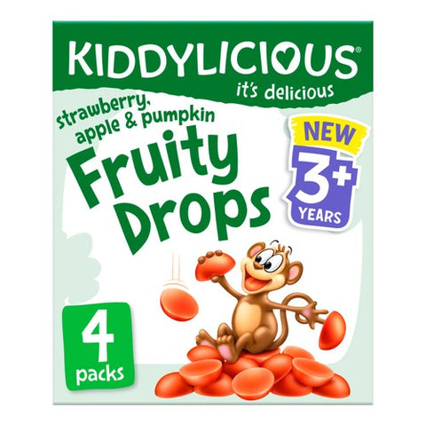 Kiddylicious Strawberry, Apple Pumpkin Fruity Drops Multi 4 x 16g (Pack 3)
