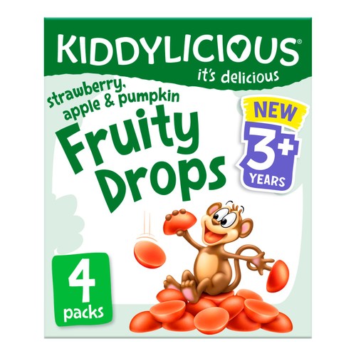 Kiddylicious Strawberry, Apple Pumpkin Fruity Drops Multi 4 x 16g (Pack 3)