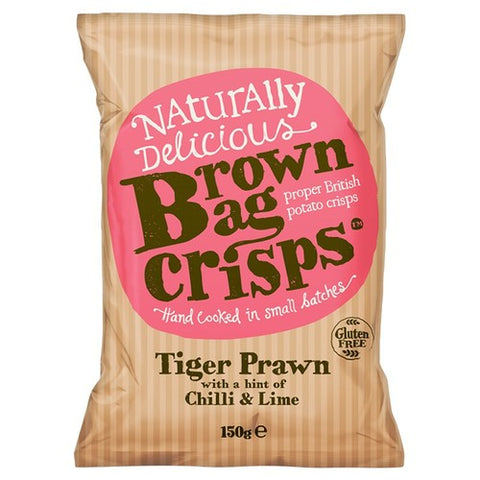 Brown Bag Tiger Prawn with Chilli and Lime potato crisps 150g (Pack of 3)