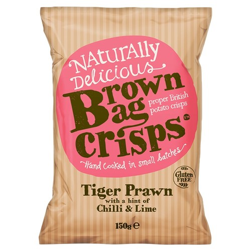 Brown Bag Tiger Prawn with Chilli and Lime potato crisps 150g (Pack of 3)