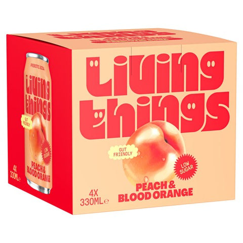 Living Things Peach & Blood Orange Prebiotic Soda 4 x 330ml (Pack of 2)