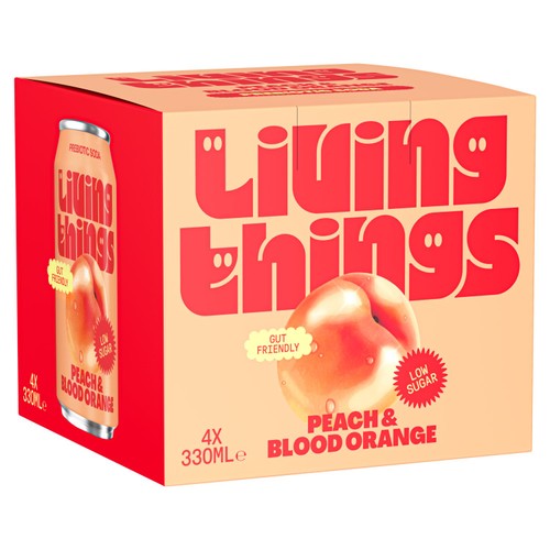 Living Things Peach & Blood Orange Prebiotic Soda 4 x 330ml (Pack of 2)