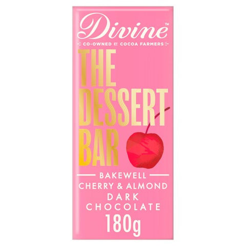 Divine Chocolate Dark Chocolate Bakewell with Cherry Almond 180g (Pack 3)