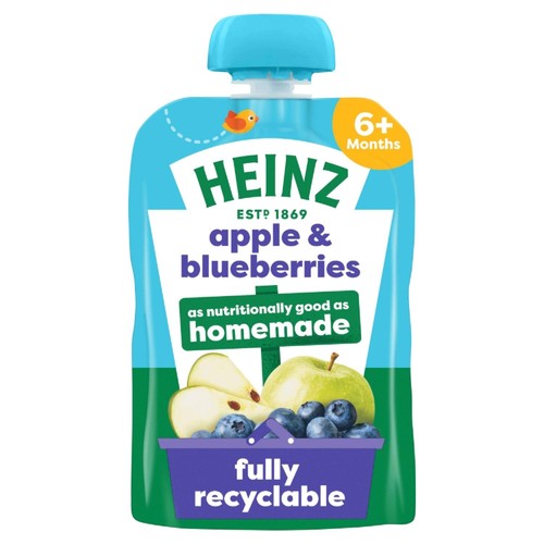 Heinz Apple & Blueberries Baby Food Fruit Pouch 6+ Months 100g (Pack of 2)
