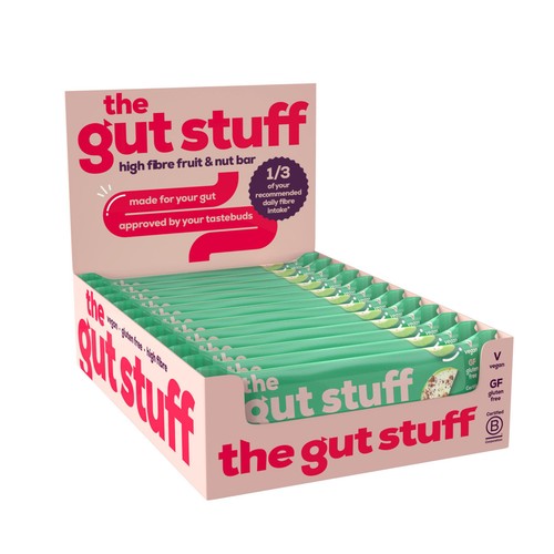 The Gut Stuff Apple Cinnamon High Fibre Fruit Nut Box Bars 12 x 35g (Pack 3)