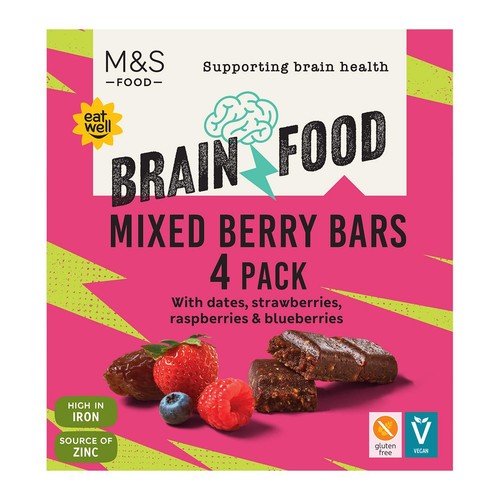 M&S Brain Food Mixed Berry Bars Multipack 4 x 35g (Pack of 3)