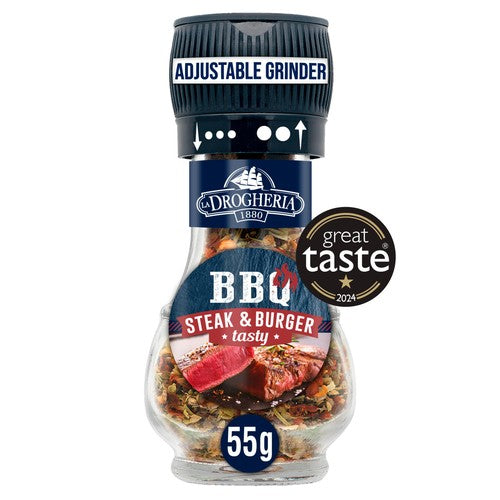 La Drogheria BBQ Steak Burger Seasoning Mill Adjustable Grinder 55g (Pack 2)