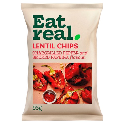 Eat Real Lentil Chips Chargrilled Red Pepper 95g (Pack of 6)