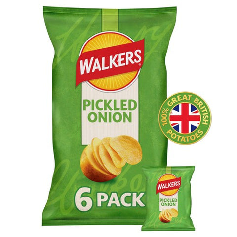 Walkers Pickled Onion Multipack Crisps 6 x 25g (Pack of 3)