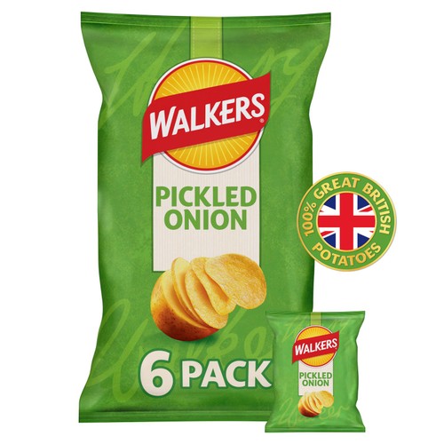 Walkers Pickled Onion Multipack Crisps 6 x 25g (Pack of 3)