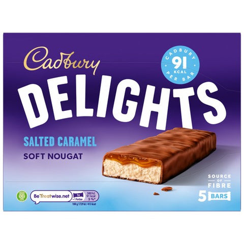 Cadbury Delights Soft Nougat Salted Caramel Chocolate Bars 5 x 22g (Pack of 3)