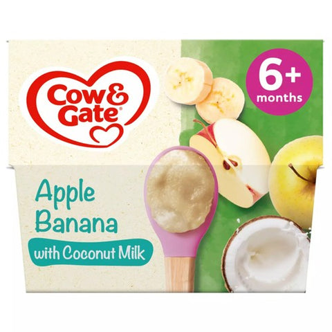 Cow Gate Apple, Banana with Coconut Milk 6+ Months, 4 x 95g (Pack 2)