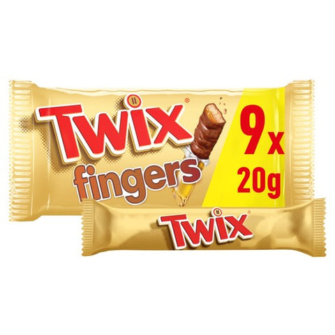 Twix Caramel Milk Chocolate Fingers Biscuit Multipack 9 x 20g (Pack 3)