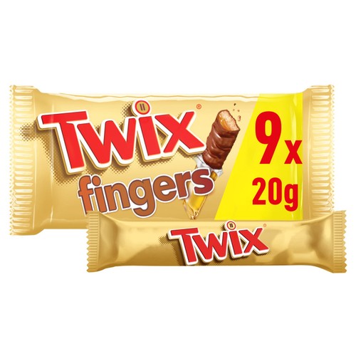 Twix Caramel Milk Chocolate Fingers Biscuit Multipack 9 x 20g (Pack 3)