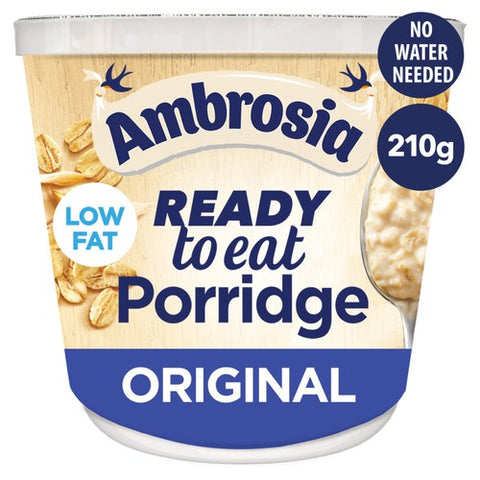 Ambrosia Ready to Eat Porridge Oat Cereal Pot Original 210g (Pack of 3)