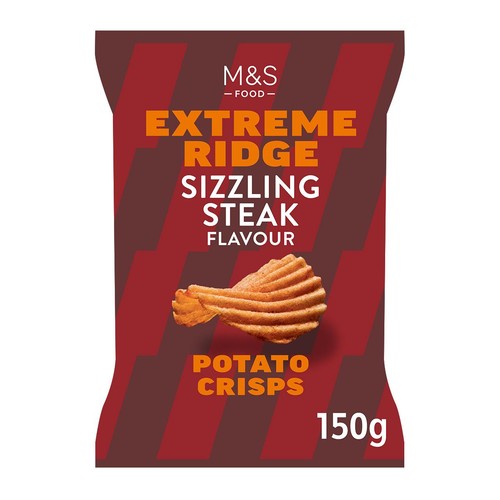 M&S Sizzling Steak Extreme Ridge Cut Crisps 150g (Pack of 3)