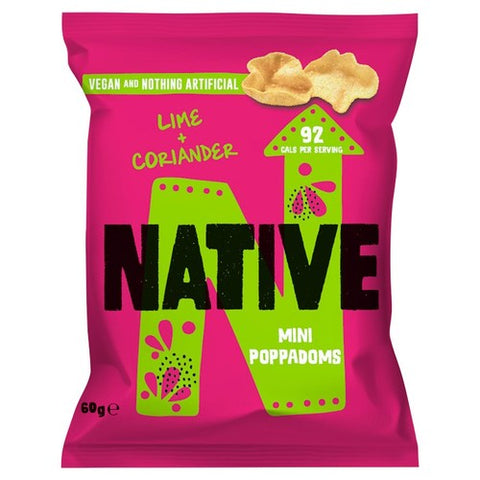 Native Snacks Lime & Coriander Mini Poppadoms 60g (Pack of 6)