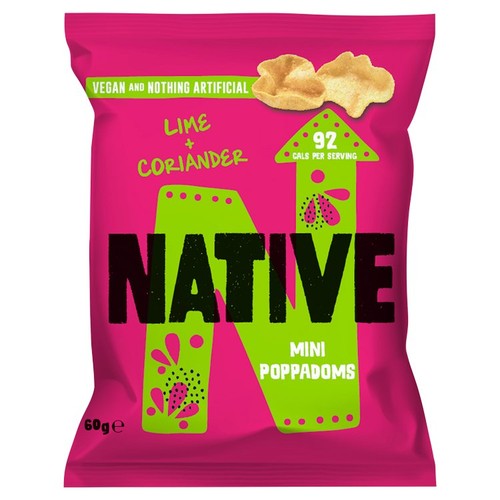 Native Snacks Lime & Coriander Mini Poppadoms 60g (Pack of 6)