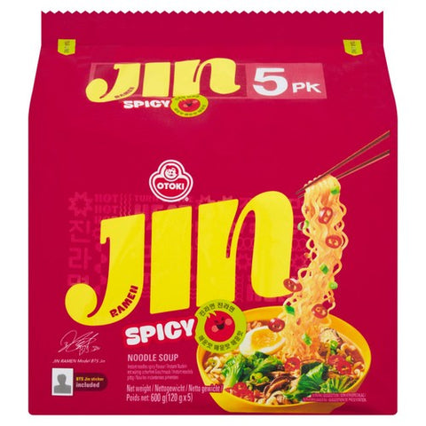 Ottogi Korean Jin Ramen Spicy Instant Noodles Multipack 5 x 120g (Pack of 2)