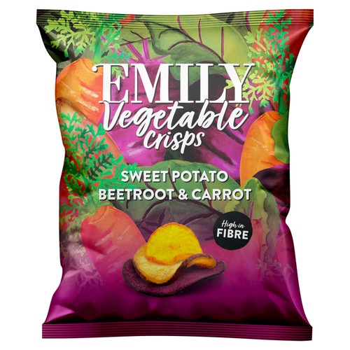 EMILY Veg Crisps Rainbow Roots Sweet Potato, Carrot Beetroot 100g (Pack 6)