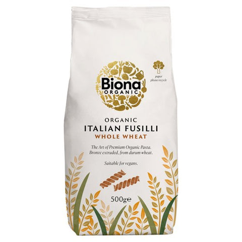 Biona Organic Whole Wheat Fusilli Pasta 500g (Pack of 3)