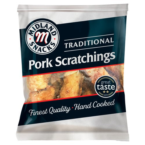 Midland Snacks Traditional Hand Cooked Pork Scratchings 40g (Pack of 6)