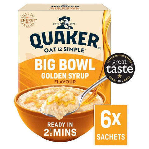 Quaker Oat So Simple Big Bowl Golden Syrup Cereal 6 x 36g (Pack 3)