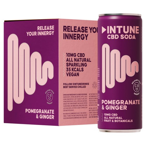 INTUNE Pomegranate & Ginger Sparkling CBD Drink 4 x 250ml (Pack of 2)