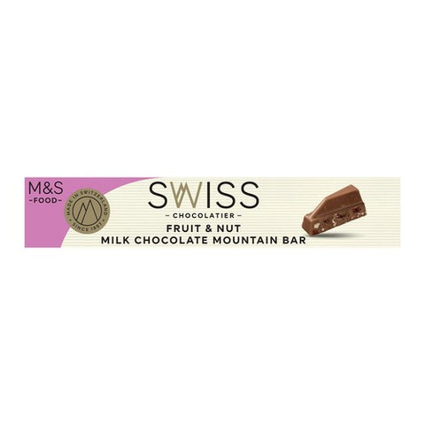 M&S Swiss Fruit & Nut Milk Chocolate Mountain Bar 100g (Pack of 3)