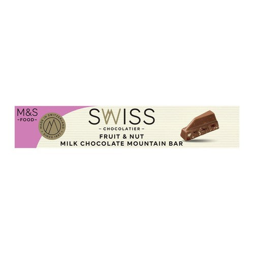 M&S Swiss Fruit & Nut Milk Chocolate Mountain Bar 100g (Pack of 3)