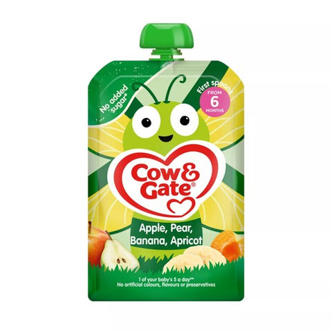 Cow Gate Fruit Apple Pear Banana Apricot Baby Pouch 6+ Months 100g (Pack 3)