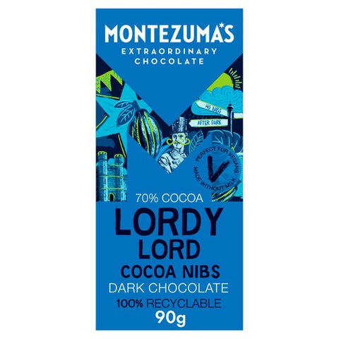 Montezuma's Lordy Lord Cocoa Nibs Dark Chocolate Bar 90g (Pack of 3)