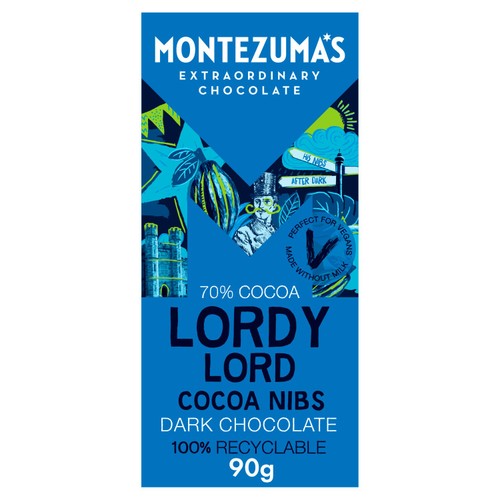 Montezuma's Lordy Lord Cocoa Nibs Dark Chocolate Bar 90g (Pack of 3)