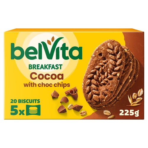 Belvita Cocoa Choc Chips Breakfast Biscuits 5 x 45g (Pack of 3)