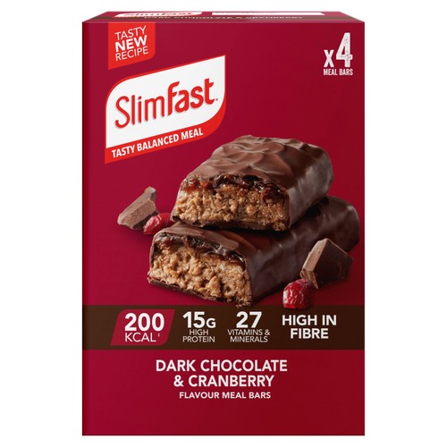 Slimfast Dark Chocolate Cranberry Meal Replacement Bars 4 x 60g (Pack of 3)