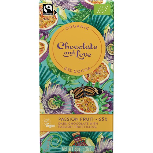 Chocolate Love Organic Passion Fruit 65% Filled Dark Chocolate 85g (Pack 3)