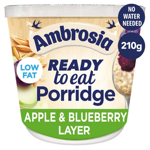 Ambrosia Porridge Oat Cereal Pot Apple Blueberry Layer 210g (Pack 3)