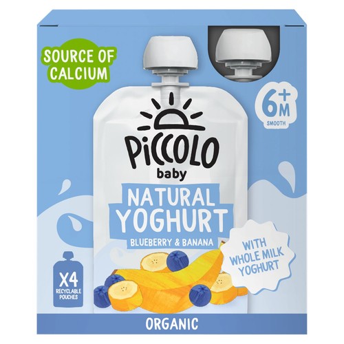 Piccolo Organic Natural Blueberry Banana Yoghurt Multipack 4 x 100g (Pack 2)