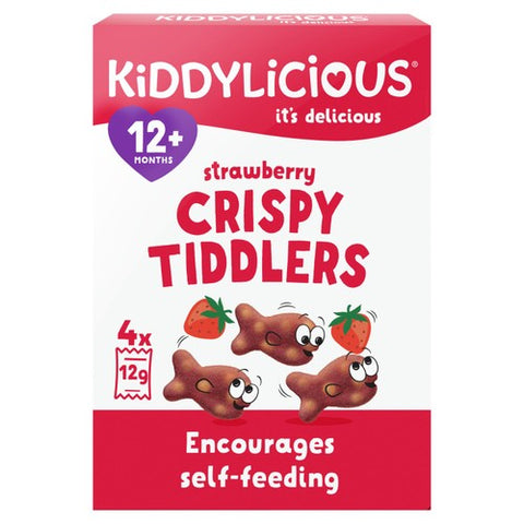 Kiddylicious Strawberry Crispy Tiddlers Baby Snacks Multi 4 x 12g (Pack of 3)
