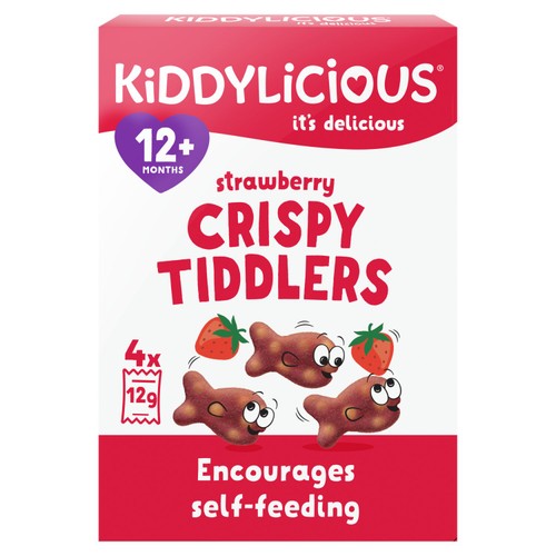 Kiddylicious Strawberry Crispy Tiddlers Baby Snacks Multi 4 x 12g (Pack of 3)