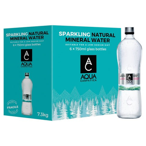 AQUA Carpatica Glass Naturally Sparkling Mineral Water Nitrates Free 6 x 750ml (Pack of 2)