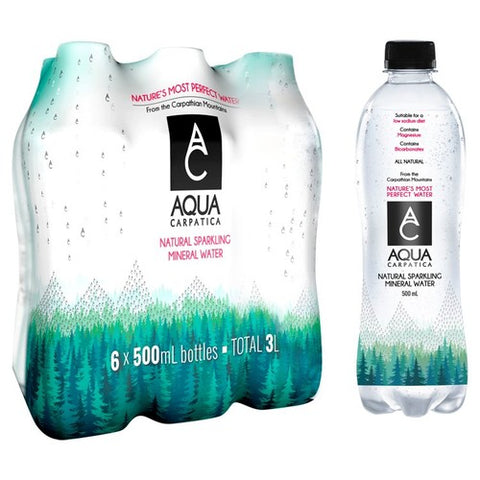 AQUA Carpatica Naturally Sparkling Natural Mineral Water Nitrates Free 6 x 500ml (Pack of 2)