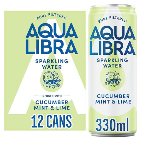 Aqua Libra Cucumber, Mint & Lime Infused Sparkling Water 12 x 330ml (Pack of 2)