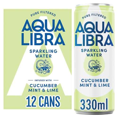 Aqua Libra Cucumber, Mint & Lime Infused Sparkling Water 12 x 330ml (Pack of 2)