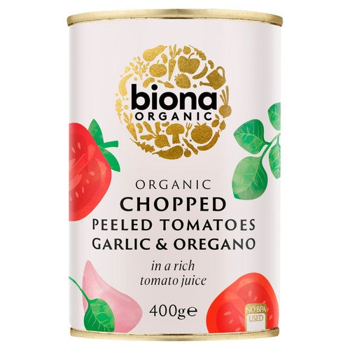 Biona Organic Chopped Tomatoes with Garlic & Oregano 400g (Pack of 3)