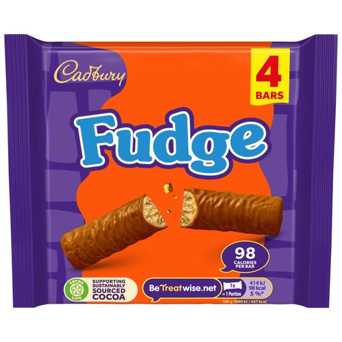 Cadbury Fudge Chocolate Bar Multipack 4 x 22g (Pack of 3)