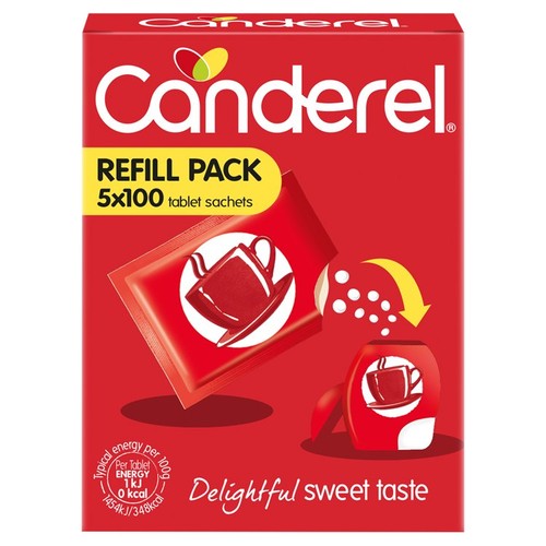 Canderel Low Calorie Sweetener Tablets Refill 5 x 100 tablet satches (Pack 2)