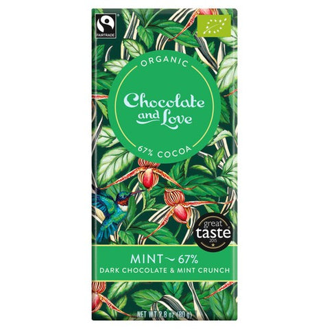 Chocolate and Love Fairtrade Organic Mint 67% Dark Chocolate 80g (Pack of 3)